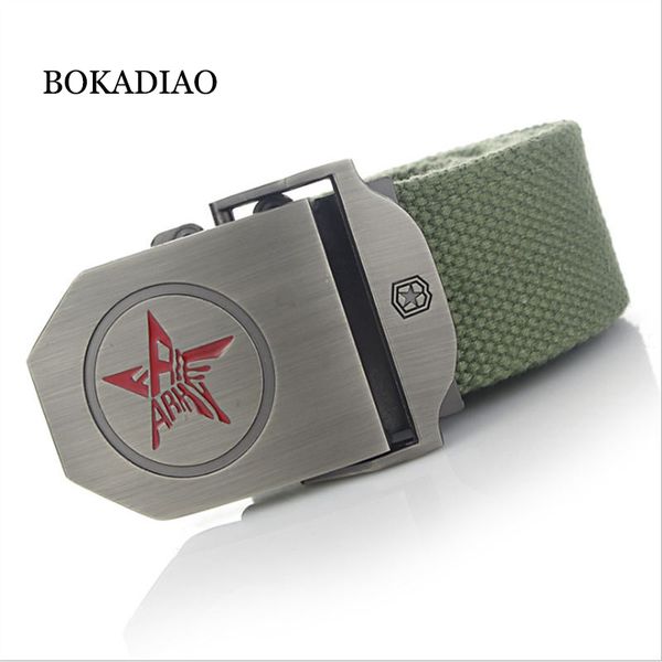 

bokadiao men&women canvas belt luxury red star metal buckle jeans belt army tactical belts for men waistband strap male, Black;brown