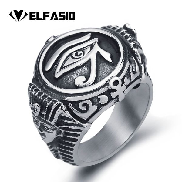 

mens stainless steel ring egyptian pharaohs eye of horus ra udjat silver tone jewelry, Golden;silver