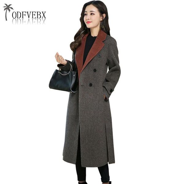 

women coat new boutique fashion slim elegant winter thicken woolen jacket coat plus size fur collar long autumn woolen outerwear, Black