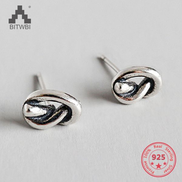 

2018 new 925 sterling silver knotted stud classic twisted small stud cute solid minimalist jewelry, Golden;silver