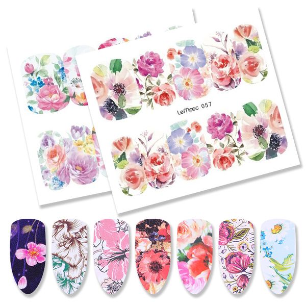 

lemooc 1 sheet nail transfer sticker 30 patterns water decal colorful nail art decoration for manicure watermark flower designs, Black