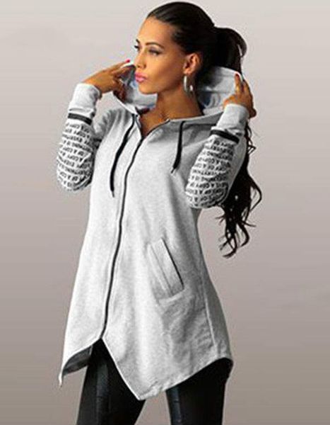 

2016 autumn winter women hoodies sweatshirts letter print pullover harajuku plus size zipper irregular sportswear, Black