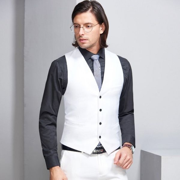 

poshawn 2018 formal vest man wedding dress man gift gilet groom white men's waistcoat british style men sleevless blazers, Black;white