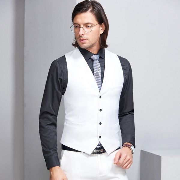 

poshawn 2018 formal vest man wedding dress man gift gilet groom white men's waistcoat british style men sleevless blazers, Black;white