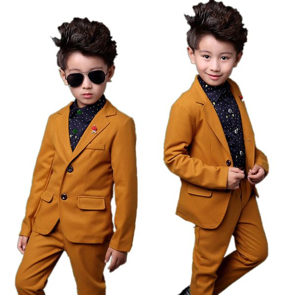 

cute boy suit set gentleman style solid orange pants set for 2-10years boys kids children causal clothes set, White