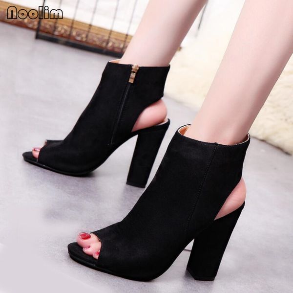

noolim 2018 european fashion high-heeled fish mouth women boots size 34-43 ladies short ankle booties, Black