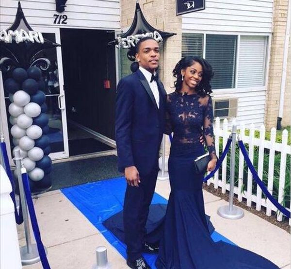 

2019 mermaid prom dresses with long sleeve illusion sheer neckline lace applique dresses evening wear formal dress evening gowns long, Black