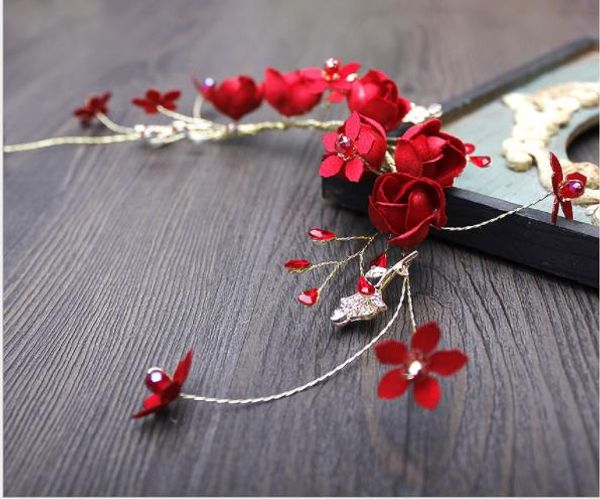 

bridal headwear red flowers tassel hoop wedding handmade hair accessories, Silver