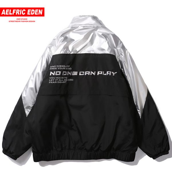 

aelfric eden men embroidery harajuku parka jackets 2018 winter hip hop color block jacket coat vintage streetwear outwear kj142, Black