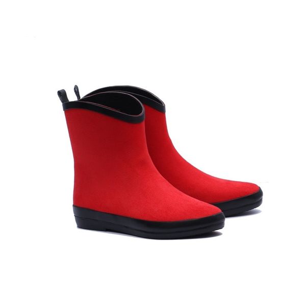 

women cute new fashion non-slip solid color rainboots waterproof water shoes wellies ankle rain boots woman, Black;red
