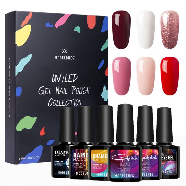 

modelones 6pcs/lot uv gel nail polish led lamp gel lacquer nail polish set for manicure uv led varnishes extension, Red;pink
