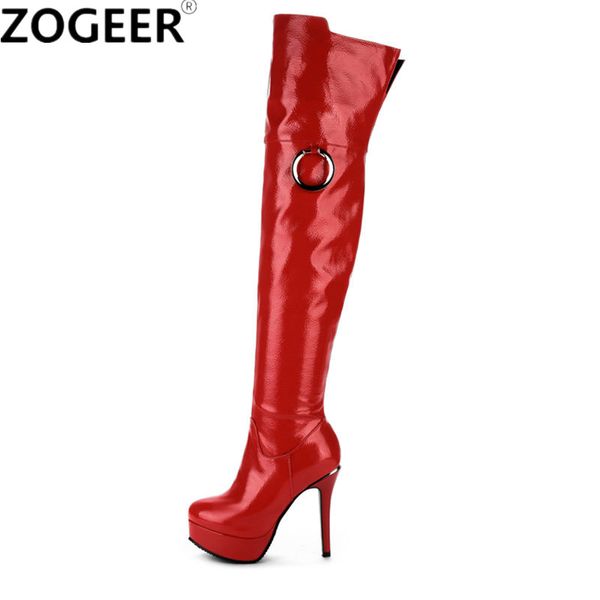 

plus size 48 women over knee boots fetish dance nightclub party shoes high heel platform women red white thigh high boots, Black