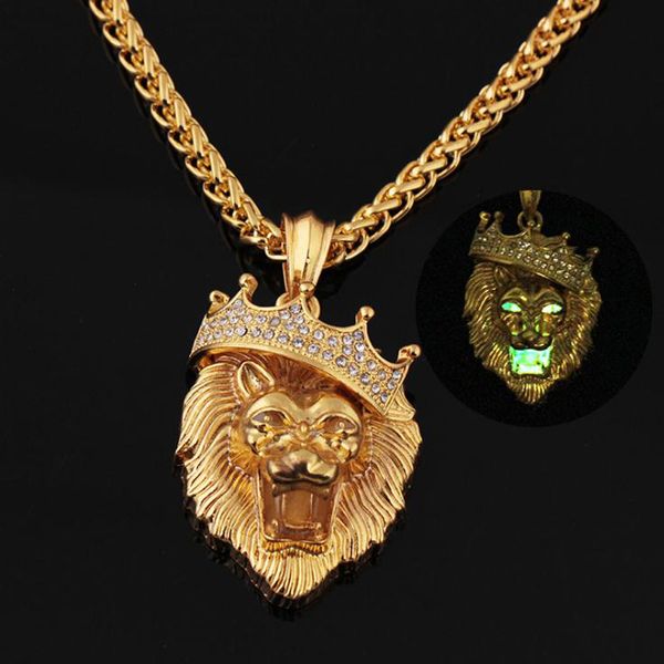 

gold color hip-hop fluorescent pendant 70cm chain hiphop iced out lion king crown men's gift party accessories, Silver