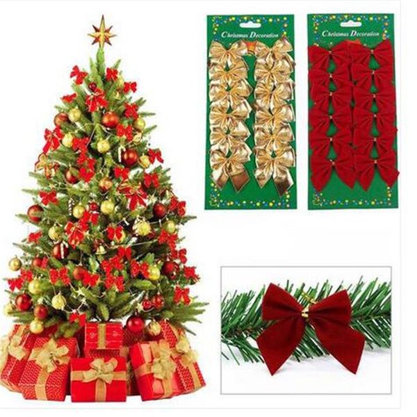 

12pcs christmas tree tie-on bow decorations hanging ornament party festival decor home christmas decorations festive & party supplies