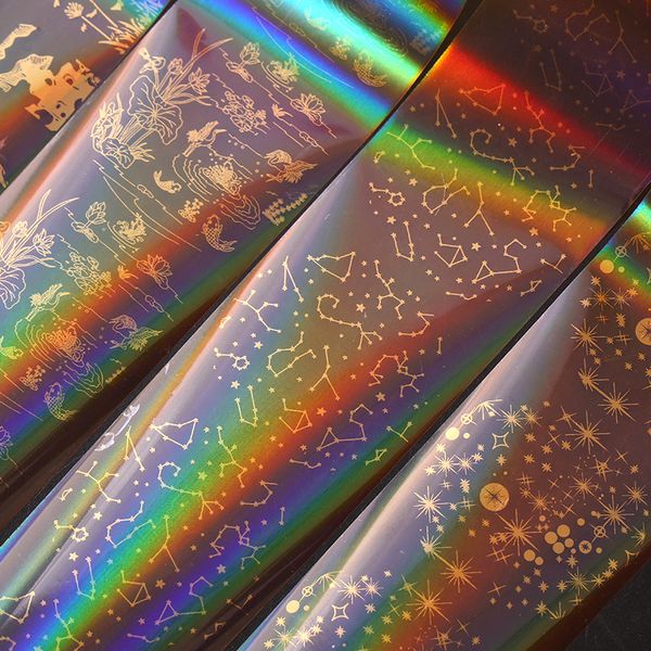 

10pcs/lot holographic nail foil laser gold star sky dreamcatcher mixed patterns galaxy manicure nail art transfer sticker set, Black