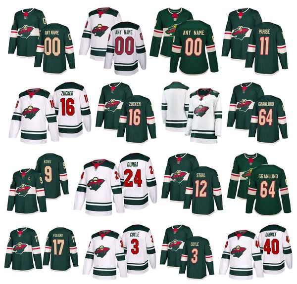 

customized minnesota wild jersey jason zucker zach parise mikael granlund matt dumba eric staal ryan suter mikko koivu coyle stitched hockey, Black;red