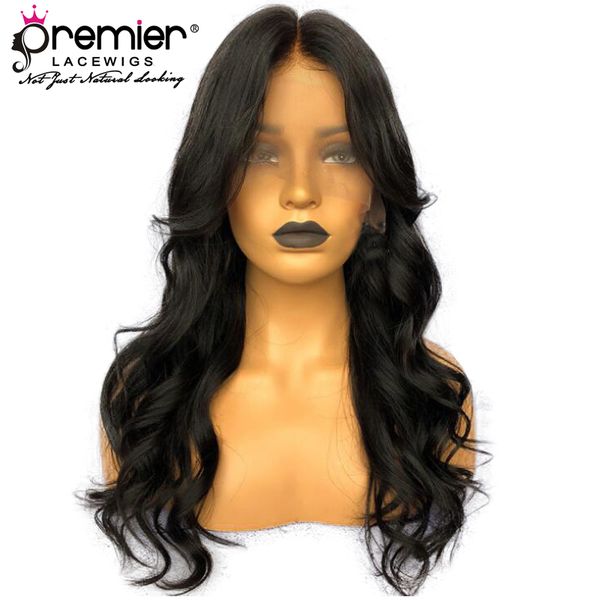 

premierlacewigs glueless lace front wigs with natural hairline pre-plucked indian virgin hair 150% density natural wave for american, Black;brown