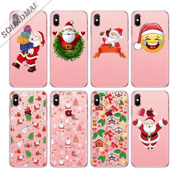 Merry Christmas Case Santa Claus Drawing Printing Soft Tpu Transparent Back Cover For Iphone Xs Max Xr X 8 7 Plus 6 6s Samsung Note9 Opp Leather Cell