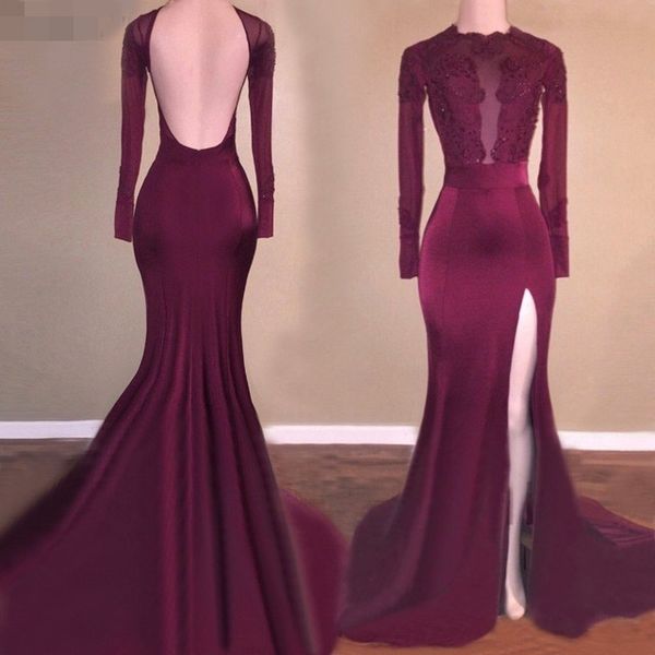 

gorgeous long prom dresses 2019 mermaid long sleeve high slit open back african purple prom dress, Black