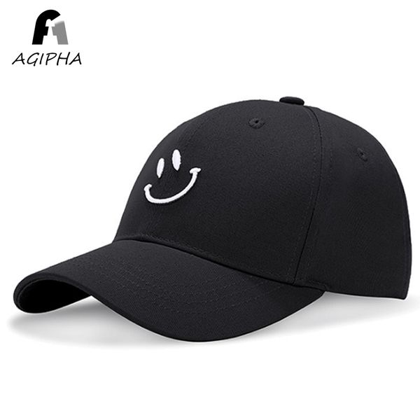 

3d embroidery smile face baseball cap women men casual solid cotton hat cap summer dad casquette in black white color, Blue;gray