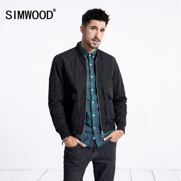 

simwood 2018 autumn jacket men fashion casual bomber jackets short slim fit coats windbreaker brand clothes 180546, Black;brown