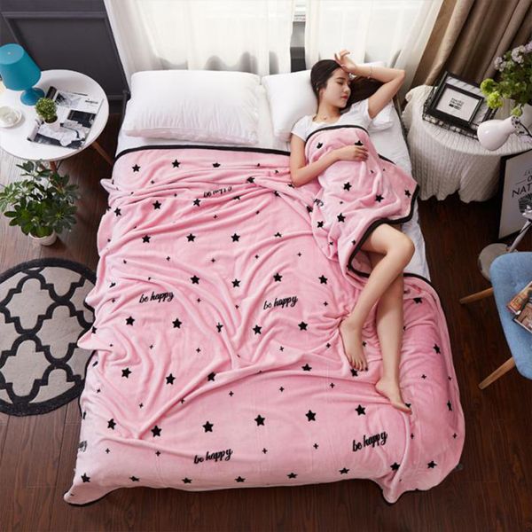 

fashion warm pink stars plush soft faux mink flannel fleece blanket throw twin/full/queen/king size bed/sofa/air cover bedsheet