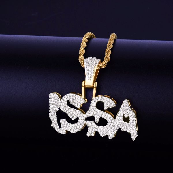 

seller hip hop jewelry men's issa letters pendant & necklace gold color with fashion rope chain for drop shipping, Silver