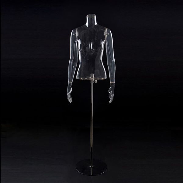 Manequim transparente elegante de alto nível metade superior do corpo Manequim feminino transparente fabricado na China em promoção