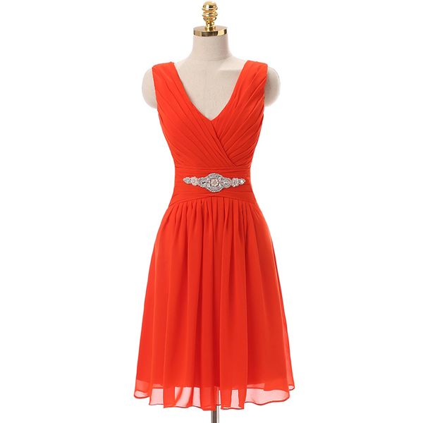 

beaded chiffon v neck bridesmaid dress short 2018 pleated knee length party dress new bridesmaid gowns, White;pink