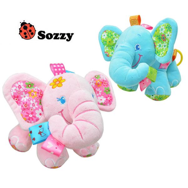 Sozzy Baby cartoon Musica Tirare Sonagli Elefante multifunzionale Bambini Campanello Anello di carta Letto per auto Passeggini sospesi Peluche rosa blu