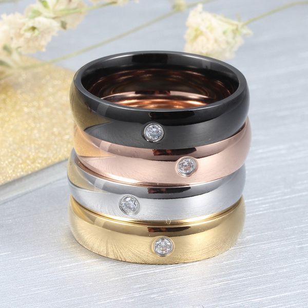 

5mm sliver gold black color fashion simple women's gemstone zircon ring stainless steel rings jewelry gift for women girls j085, Golden;silver