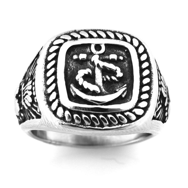 

fanssteel stainless steel jewelry punk vintage military glory heart marine rope anchor ring gift for brothers fsr20w08, Silver
