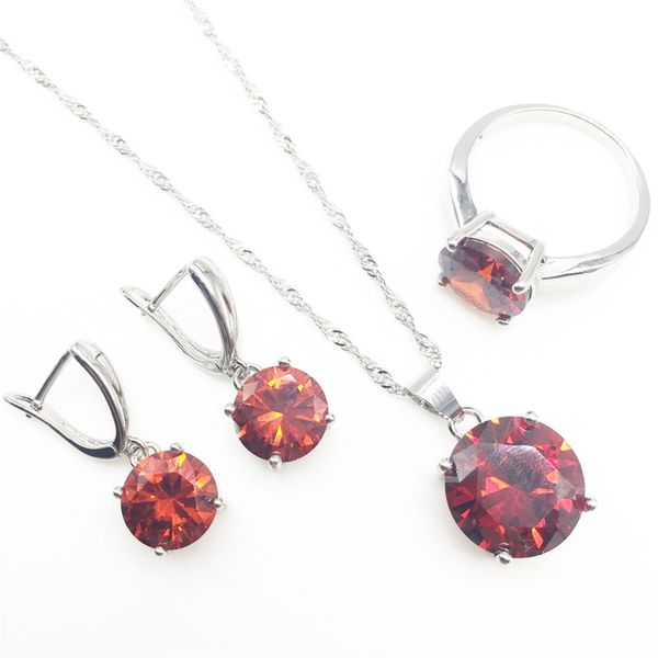 

natural 925 silver bridal jewelry red zircon jewelry sets for women wedding earrings pendant necklace rings, Slivery;golden