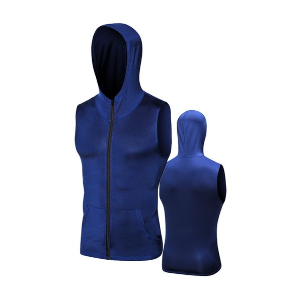 

2017 sleeveless sport shirt men hat+zipper running t-shirts gym sports clothing sport men's sportswear rashgard, White;black