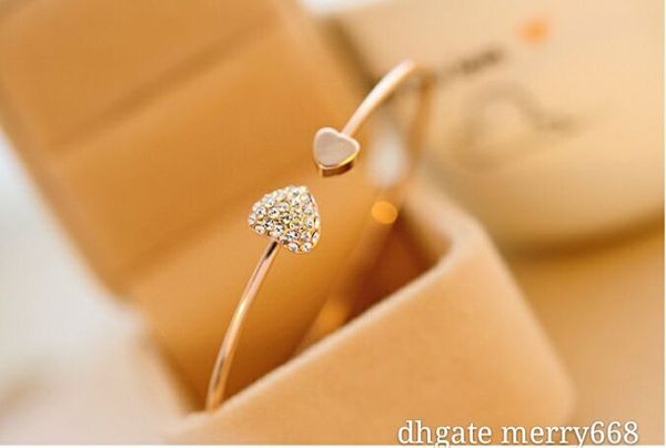 

2018 new fashion adjustable crystal double heart bow bilezik cuff opening bracelet women jewelry gift mulove bracelet jer pulseras, Black