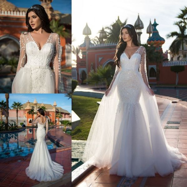 

2020 русалка свадебные платья с отстегивающимся шлейфом vestido de novia свадебные платья спинки плюс размер свадебное платье, White