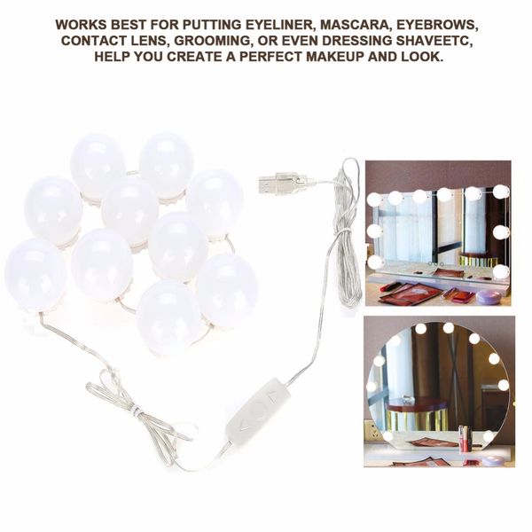 

10 bulbs vanity led makeup mirror lights dimmable bulb concealable wiring light string warm cold tones make up mirrors cosmetic