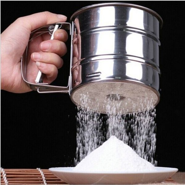 

high stainless steel sieve cup mesh flour sifter mechanical baking icing sugar shaker bakeware cake baking pastry tools