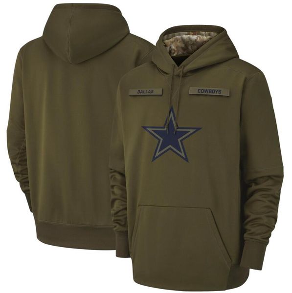 

2018 men Dallas Sweatshirt Cowboys Salute to Service Sideline Therma Performance Pullover Hoodie Olive