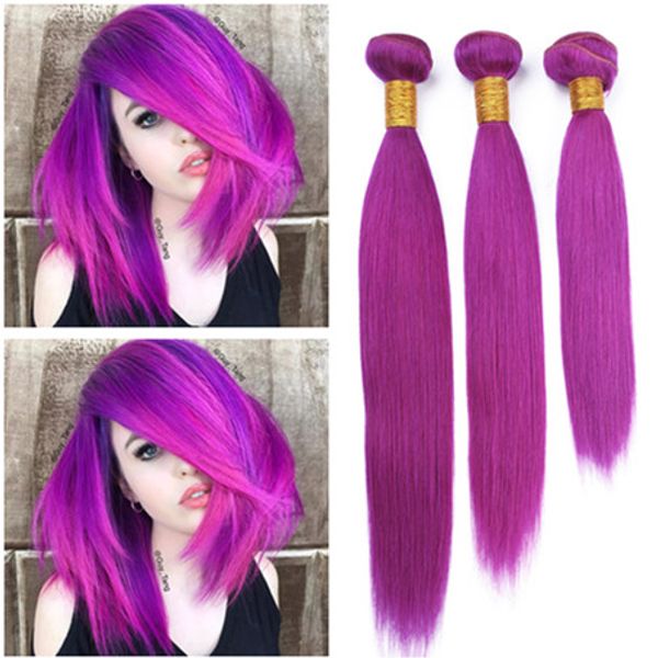 Trame di capelli umani viola brasiliani 3 pezzi fasci di capelli umani viola colorati lisci setosi offerte all'ingrosso estensioni di tesse di capelli vergini