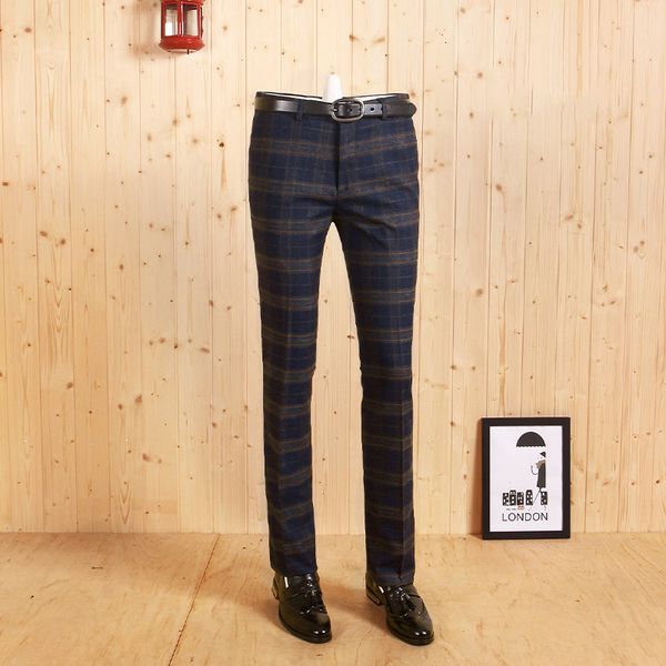 

2017 new man autumn spring slim england fashion young man business wedding groom suits long pants black blue plaid, White;black