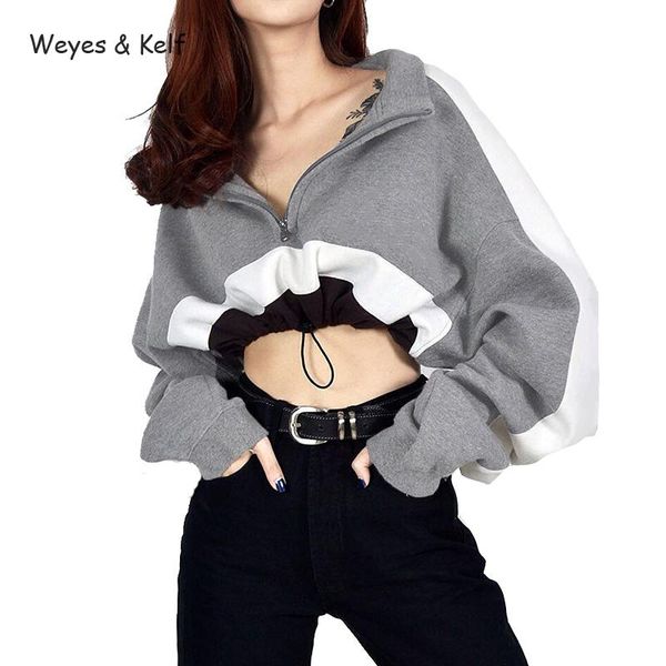

weyes & kelf spring stitching color turtleneck short jumper 2018 woman sweatshirt long sleeve crop tracksuit woman, Black