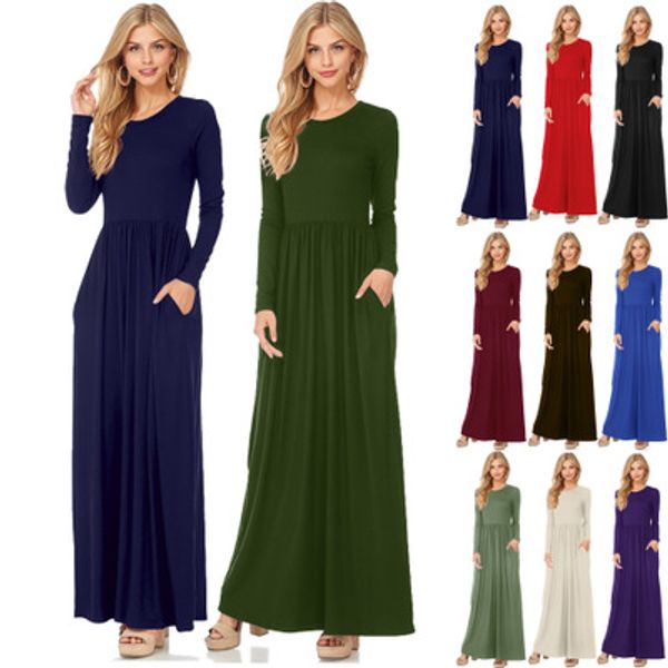 

dresses maxi casual dress women fashion loose dresses solid long sleeve dresses round collar long elegant dress women's vestidos b3470, Black;gray