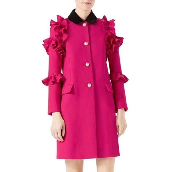 

2018 autumn green plum pearl button runway woolen women 039 coat high end brand ame tyle ruffle coat women 1213120