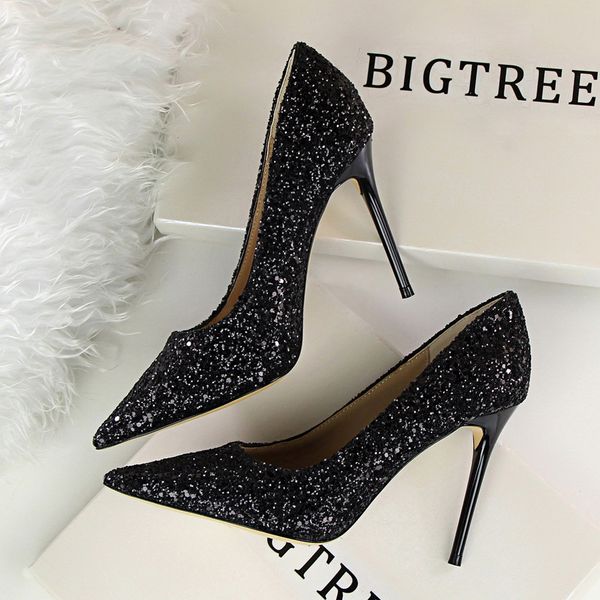 

bling bling gorgeous high heels shoes for girls evening wear wedding bridal formal wear stiletto heel, Black
