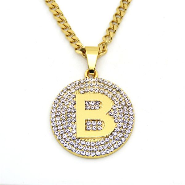 

Hip Hop Jewelry Micro pave Copper with CZ stones Bitcoin Pendant letter Necklace 24inch B H Rope Chain