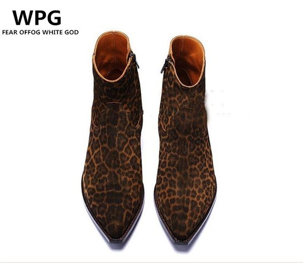 

new euro vintage style retro style leopard grain leather shoes mens boots shoes, Black