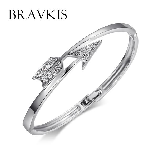 

whole salebravkis austrian crystal bangles bracelet for women rhinestone arrow bangle hand cuff bangle punk pulseiras bijoux 2017 ub0058b, Black