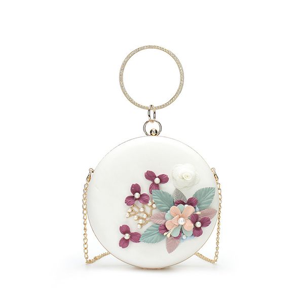 

2018 new women's diamond-encrusted pearl evening bag flower small round bag fashion girl shoulder wedding