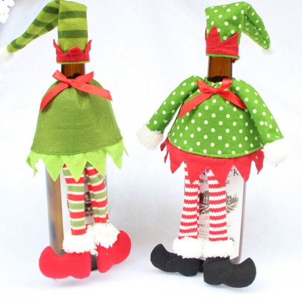 

christmas red wine bottle holder cover bag elf champagne red wine bottle set xmas decors christmas table decorations for home